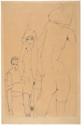 Schiele com a modelo nua diante do espelho, 1910