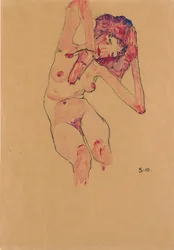 Nu feminino sentado com cabeça inclinada e braços erguidos; Nu sentado com cabeça baixa e braços erguidos, 1910