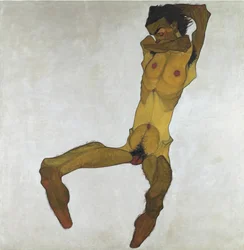 Nu Masculino Sentado (Auto-Retrato) - Schiele, Egon (1890-1918) - 1910 - Óleo sobre tela - 152,5x150 - Museu Leopold, Viena
