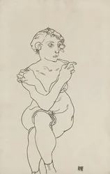 Nu feminino sentado, braços e pernas cruzados, 1918