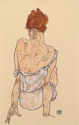 Mulher sentada em roupa interior, vista de trás, 1917