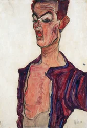 Auto-retrato, Grimacing - Schiele, Egon (1890-1918) - 1910 - Gouache sobre papel - 45,3x30,7 - Museu Leopold, Viena