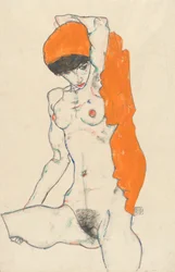 Standing Nude with Orange Drapery, 1914 (wc, guache e grafite sobre papel)