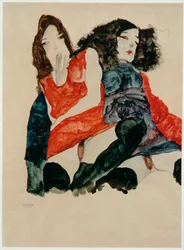 Duas raparigas (aguarela e lápis)