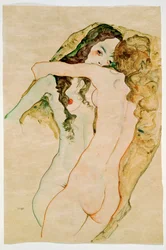 Duas mulheres abraçadas (aguarela e lápis)