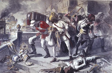 Tropas britânicas e indianas saqueando os Kaisarbagh durante a captura de Lucknow em Março