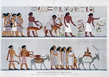 Chegada de uma família asiática ao antigo Egito: Da reprodução de um mural no "Atlas Histórico da Arte Egípcia" de Prisse d