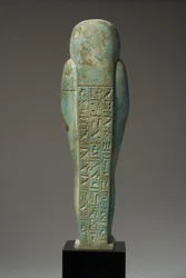 Retrovisor de uma figura de Ushabti para Hor-Khebi, período dinástico tardio, final da 25ª dinastia do século 26, c.700-600 aC (faiança) (ver 270353 para frente)