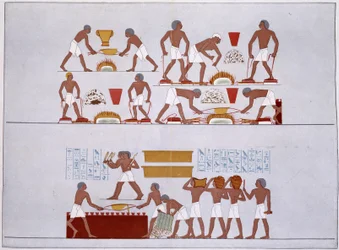 Workshop dos Fundadores do Ouro de Rothennou - fac-símile dos afrescos do Templo de Karnak, em "História da Arte Egípcia" de Prisse d