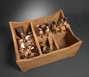 Modelo de um celeiro com escribas do túmulo de Meketre, c.1981-1975 aC (madeira, gesso, tinta, linho, grãos)