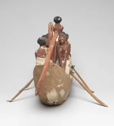 Veleiro modelo do túmulo do reino médio de Khety (Beni Hasan), c.2010 BC - 1950 BC (madeira e linho pintados)