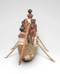 Veleiro modelo do túmulo do reino médio de Khety (Beni Hasan), c.2010 BC - 1950 BC (madeira e linho pintados)