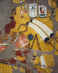 Amenhotep III com flabelo, cetro e mangual, pintura do Túmulo de Amenhotep III em Tebas, Civilização Egípcia, Novo Reino, Dinastia XVIII