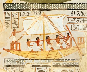 Barqueiros no Nilo, do túmulo de Sennefer, novo reino (mural)