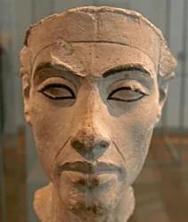 Busto de Nefertiti (c1370- c1330 a.C.) Grande Esposa Real (consorte chefe) ao Faraó Akhenaten egípcio. Nefertiti e seu marido eram conhecidos por uma revolução religiosa. Eles começaram a adorar apenas um deus, Aten, o disco do sol.
