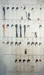 Representação da Ladainha de Rá, detalhe dos afrescos na câmara funerária do Túmulo de Tutmosis III, Vale dos Reis, Luxor, Tebas (Lista do Património Mundial da Unesco