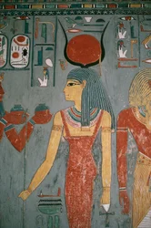 Egipto, Antiga Tebas, Luxor, Vale dos Reis, Túmulo de Horemheb, Pintura mural representando a deusa Ísis, Novo Reino, Dinastia XVIII