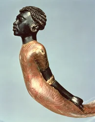 Figura de um homem africano do final de uma cana cerimonial, do túmulo de Tutancâmon (c.1370-52 aC) Novo reino (madeira e ébano) (ver também 149479)