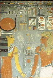 Horemheb e Hathor, do túmulo de Horemheb (c.1323-1295 aC) New Kingdom (pintura de parede)
