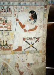 Menna supervisionando seus trabalhadores nos campos, detalhe de afrescos no vestíbulo do Túmulo de Menna, Sheikh Abd el Qurnah Necropolis, Luxor, Tebas (Lista do Patrimônio Mundial da Unesco