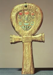 Estojo de espelho em forma de ankh, do túmulo de Tutankhamon, Império Novo, c. 1370-52 a.C.