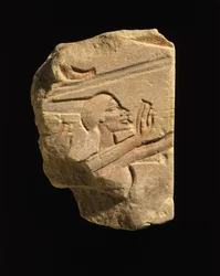 Nubian em um gesto de adoração, de Karnak, Egito, Amarna Period, New Kingdom, c.1353-1336 aC (arenito)