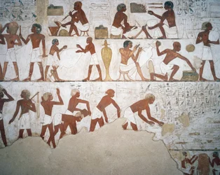 Oleiros e trabalhadores, fresco, capela, Túmulo de Rekhmire (TT100), Sheikh Abd el-Qurna, Tebas (Lista do Património Mundial da Unesco