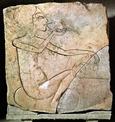 Relief, depicing, princesa, comer, assado, pato, norte, palácio, diga, el-amarna, novo, reino, c.1353-1337, bc