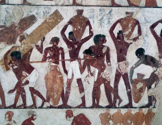 Transporte de alimentos para abastecer os armazéns do Templo de Amon, Túmulo de Rekhmire, também conhecido como Túmulo TT100, Sheikh Abd el-Qurna, Necrópole Tebana (Lista do Património Mundial da Unesco