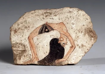 Uma mulher dançarina acrobata, Ostrakon. Pedra calcária, cerca de 1295-1186 a.C.
