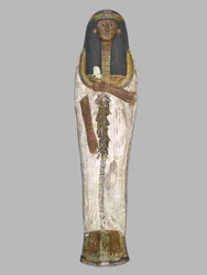 Caixão da Senhora da Casa, Weretwahset, reinscrito para Bensuipet, encontrado em Tebas, Novo Reino, c.1292-1190 aC (madeira pintada) (ver também 293507)