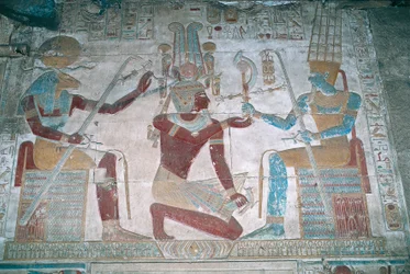 Egipto, Abydos, Templo do faraó Seti I, capela de Osíris, relevo pintado