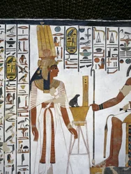 Egipto, Tebas, Luxor, Vale das Rainhas, Túmulo de Nefertari, Anexo à antecâmara, pinturas murais, Rainha perante o escriba divino Toth