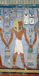 Figura masculina, detalhe de afrescos em câmara funerária do Túmulo de Ramesses I, Vale dos Reis, Luxor, Tebas (Lista do Património Mundial da Unesco