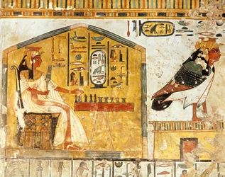 Nefertari a jogar senet, pormenor de uma pintura mural do túmulo da rainha Nefertari, Império Novo