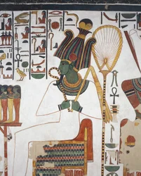 Osíris, fresco, parede leste, câmara do lado leste, Túmulo de Nefertari (QV66), Vale das Rainhas, Tebas (Lista do Património Mundial da Unesco