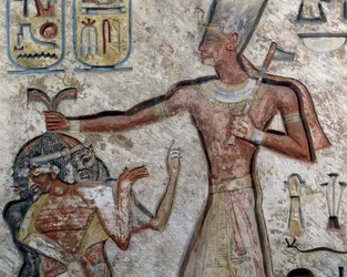 Ramsés II segurando prisioneiros pelos cabelos, pormenor, Civilização Egípcia, Novo Reino, Dinastia XIX