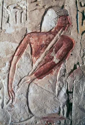 Relevo representando um tocador de flauta, túmulo de Leteya, Saqqara, Egito, civilização egípcia, Novo Reino, Dinastia XIX