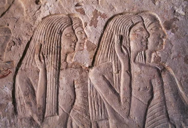Relevo representando um grupo de mulheres, túmulo de Leteya, Saqqara, Egipto, civilização egípcia, Novo Reino, Dinastia XIX