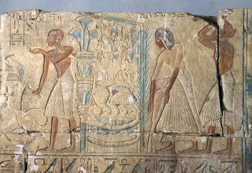 Relevo do túmulo de Netcherouymes, alto funcionário de Ramsés II, Saqqara, Egito, Civilização Egípcia, Novo Reino, Dinastia XIX