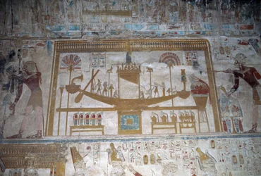 Barco sagrado, baixo-relevo, capela de Osíris, Templo de Seti I