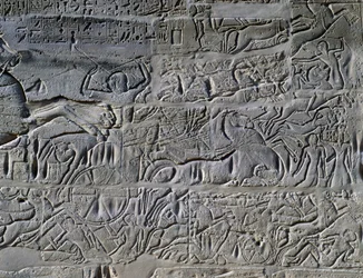 Campanhas de Seti I na Síria e na Palestina, relevo, parede exterior norte do Grande Salão Hipostilo, complexo do templo de Karnak (Lista do Património Mundial da Unesco