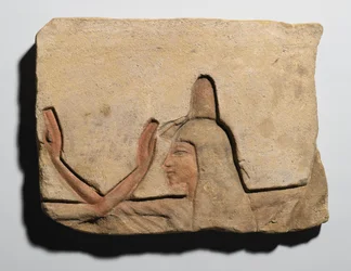 Laje, descrevendo, um, mulher, com, um, incenso, cone, reino novo, c.1352-1336, bc, (sandstone)