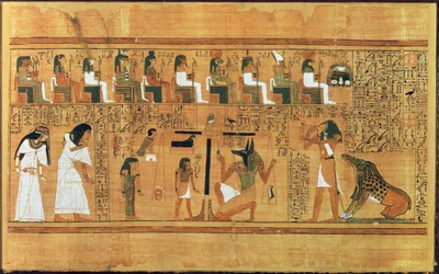 A pesagem do coração contra a pena da verdade, do Livro dos Mortos do escriba Any, c. 1250 a.C.