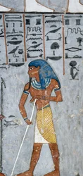O deus Atum, fresco, câmara funerária, Túmulo de Ramesses I (KV16), Vale dos Reis, Tebas (Lista do Património Mundial da Unesco)
