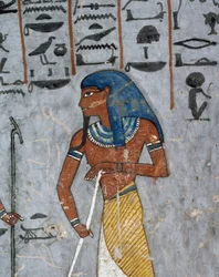 O deus Atum, fresco, câmara funerária, Túmulo de Ramesses I (KV16), Vale dos Reis, Tebas (Lista do Património Mundial da Unesco)