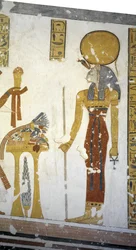 Egipto, Tebas, Luxor, Vale dos Reis, Túmulo do Príncipe Mentuherkhepeshef, pintura mural da deusa Bastet, 20ª dinastia