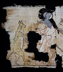 Papiro representando a cena satírica, ca. 1100 aC, datada do reinado de Ramesses IX, Detalhe, Civilização Egípcia, Novo Reino, Dinastia XX