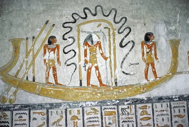 Re no barco da noite, do túmulo de Ramesses VI, reino novo (c.1145-1137 BC) (pintura mural)