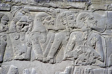 Alívio retratando "Prisioneiros do Norte" na Batalha de Ramsés III, Grande Templo de Medinet (pedra)